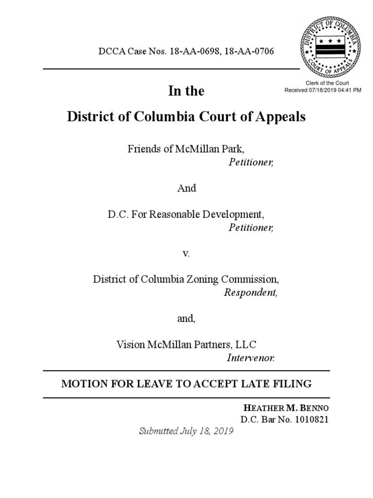Motion for Late Filing in D.C. Zoning Case | PDF | Courts | Judiciaries