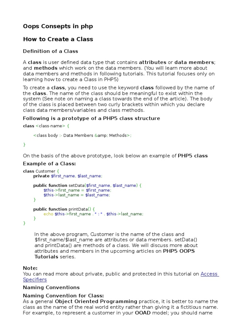 PHP5 Class Creation and Object Basics | PDF | Class (Computer ...