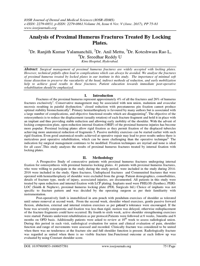 Analysis of Proximal Humerus Fractures Treated by Locking Plates | PDF ...
