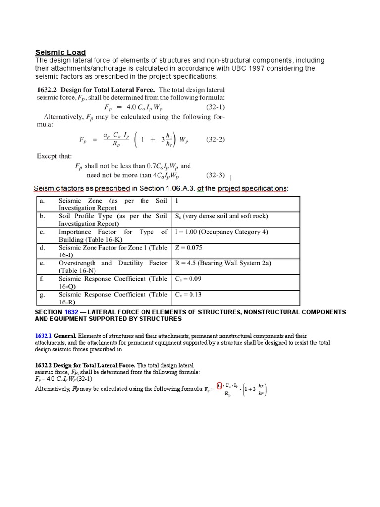 Seismic Load Design Calculations | PDF | Teaching Methods & Materials ...