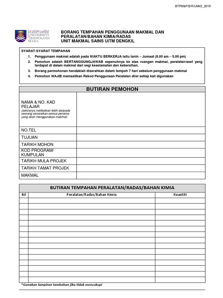 Surat Memohon Radas Makmal Kepada Pihak Kontraktor Km