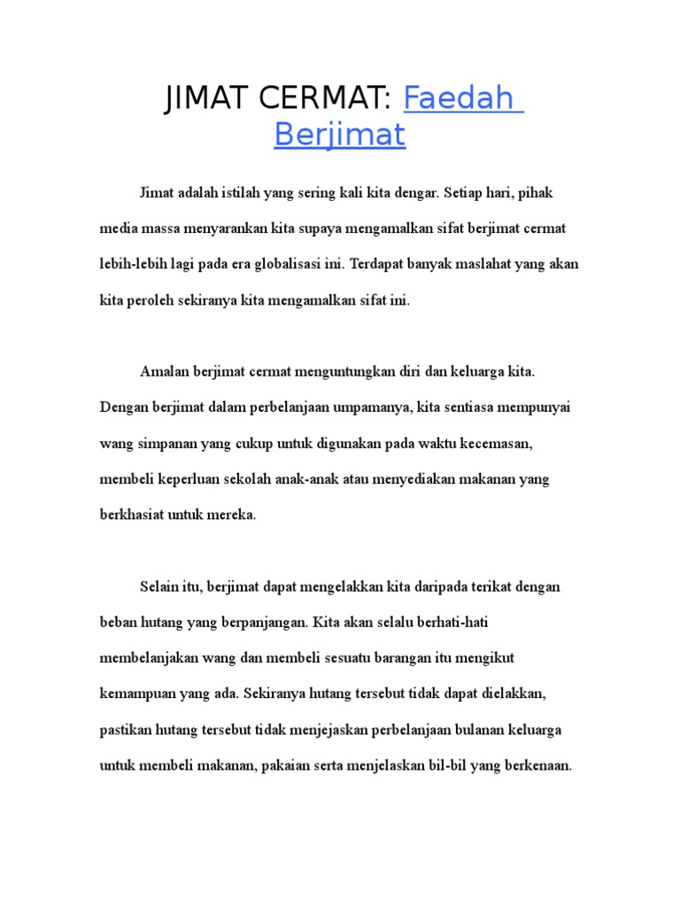 Contoh Karangan Langkah Berjimat Cermat