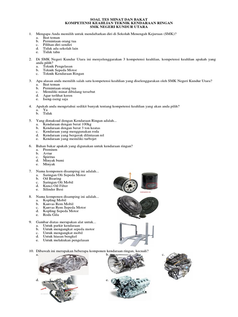 16+ Soal tes masuk smk jurusan otomotif ideas