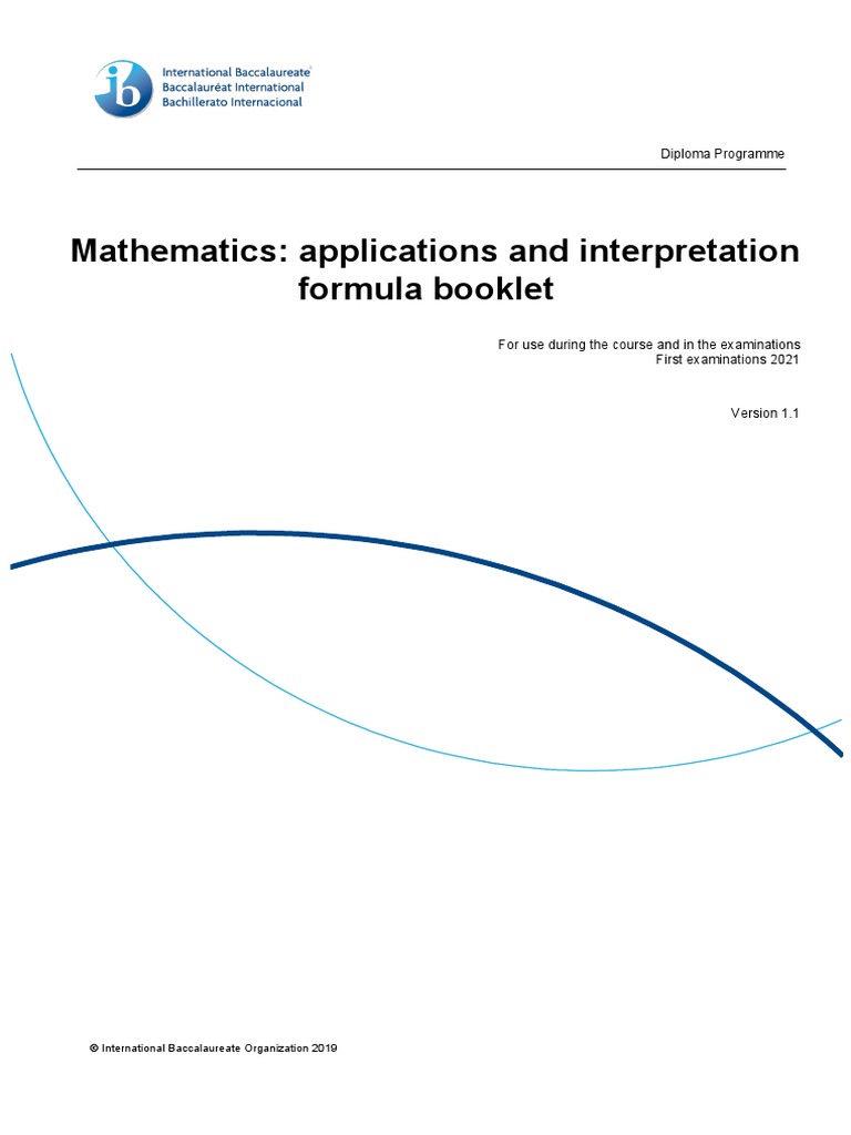 Application And Interpretation Formula Booklet Area Logarithm