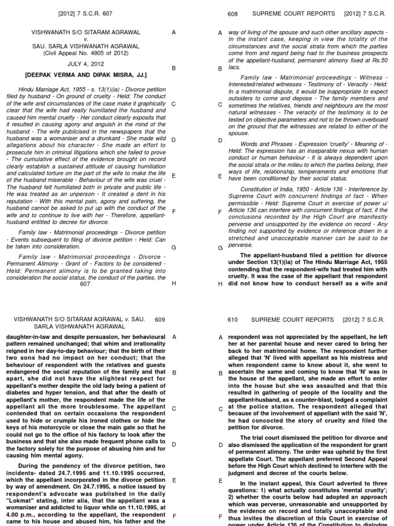 Divorec On The Ground of Cruelty by Husband Supreme Court PDF