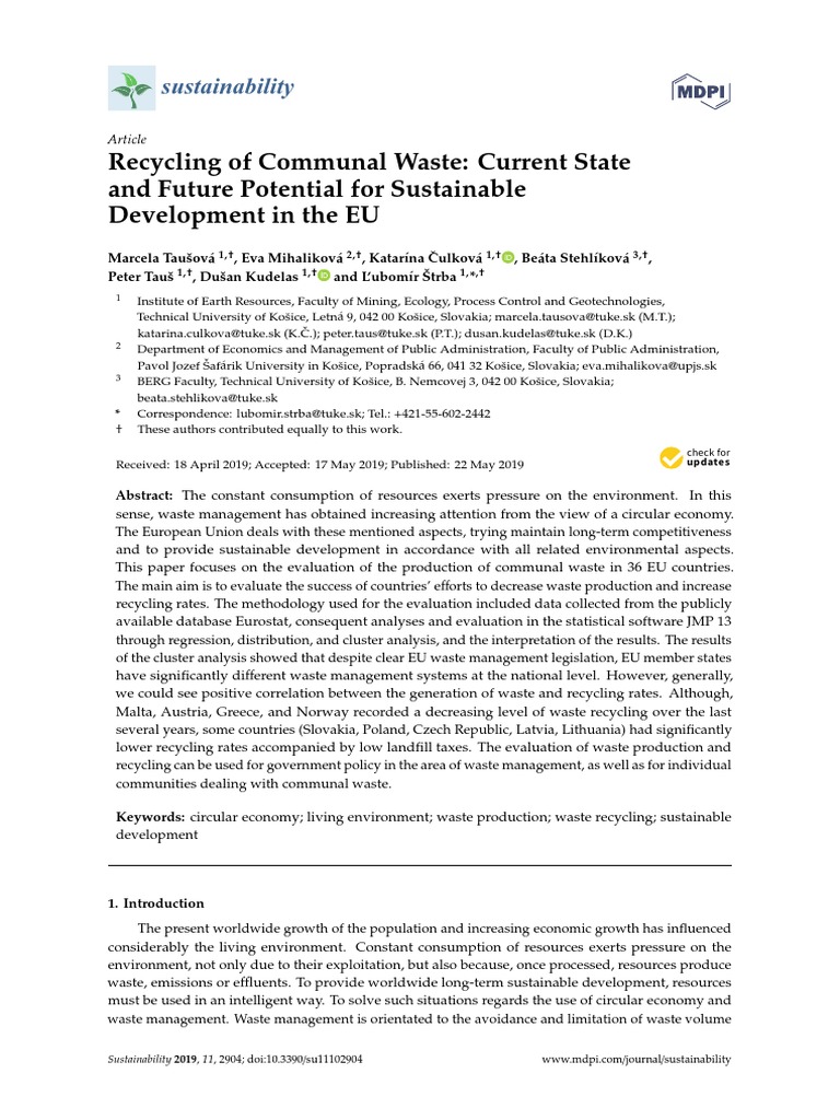 Sustainability 11 02904 | PDF | Analysis Of Variance | Waste Management