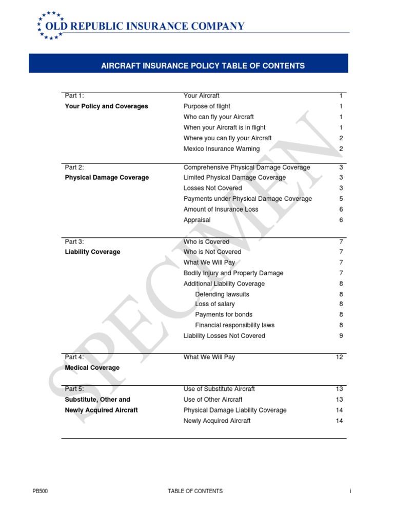 PB500 Aircraft Insurance Overview | PDF | Liability Insurance | Deductible