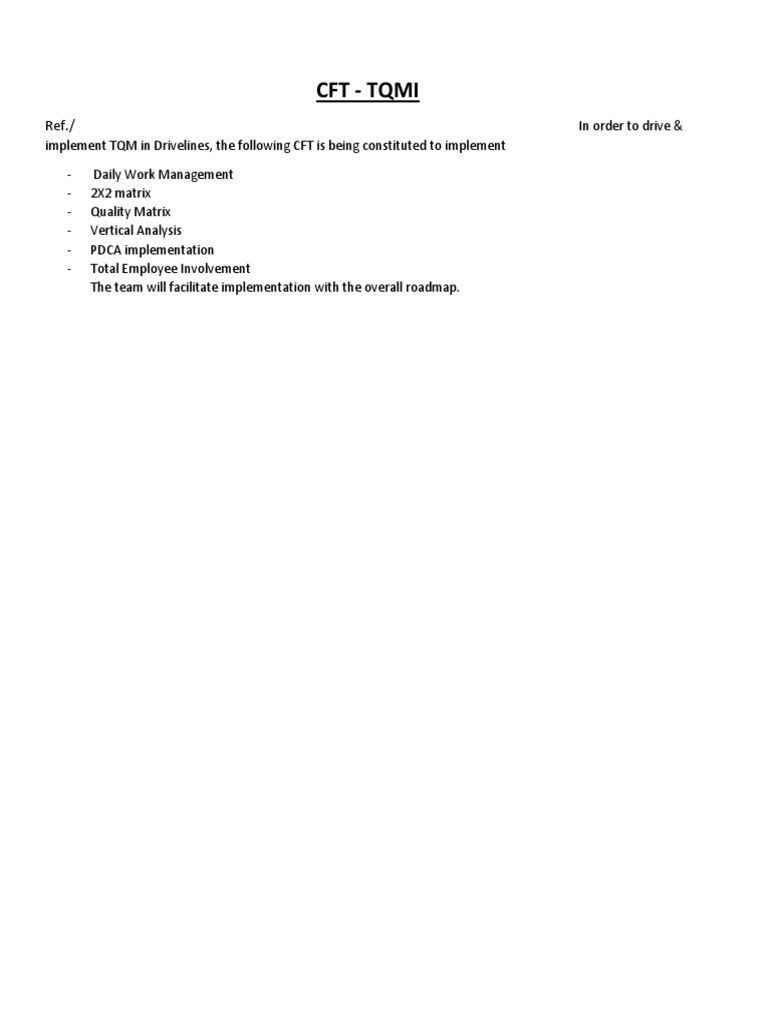 CFT for TQM in Drivelines | PDF | Business | Teaching Mathematics