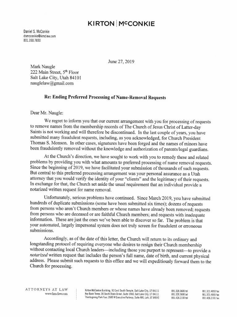 Letter From LDS Church To QuitMormon's Mark Naugle | PDF