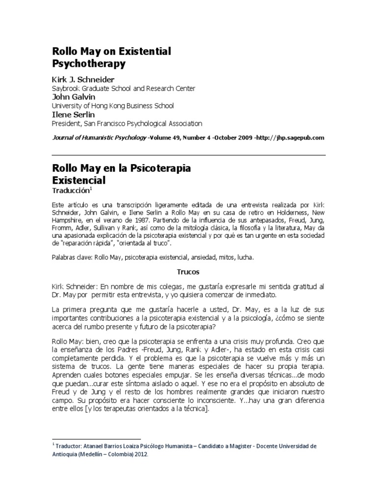 Rollo May en La Psicoterapia Existencial (Traducción) | Descargar ...