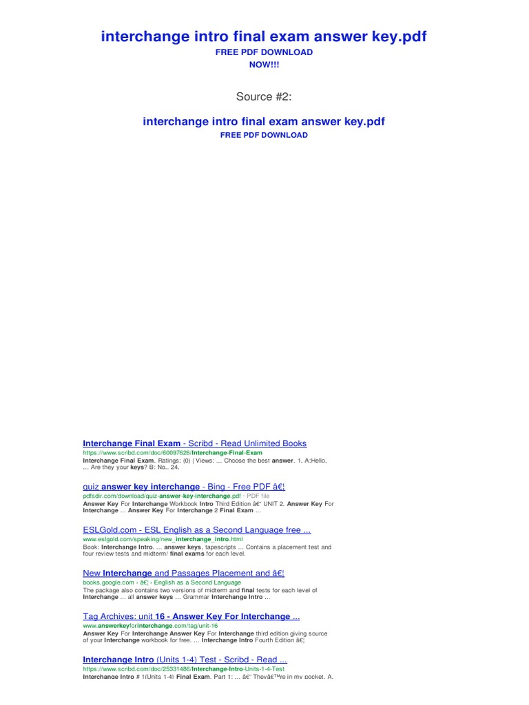 Vdocuments - MX - Interchange Intro Final Exam Answer Key Bing Intro ...