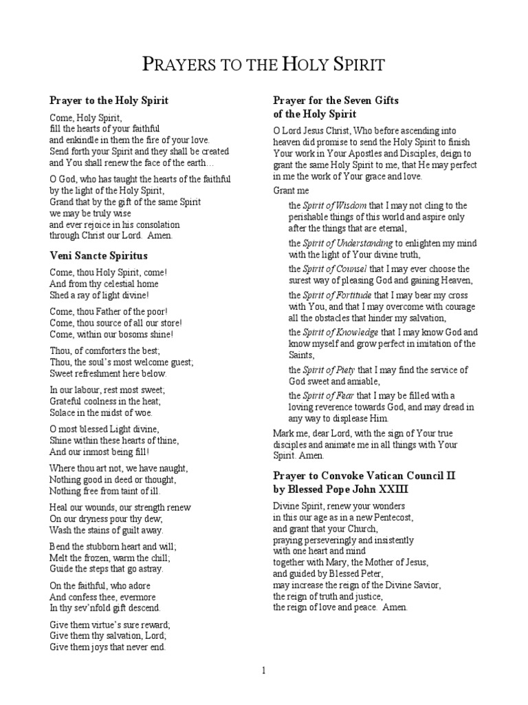 Prayers To The Holy Spirit | PDF | Holy Spirit | God The Father