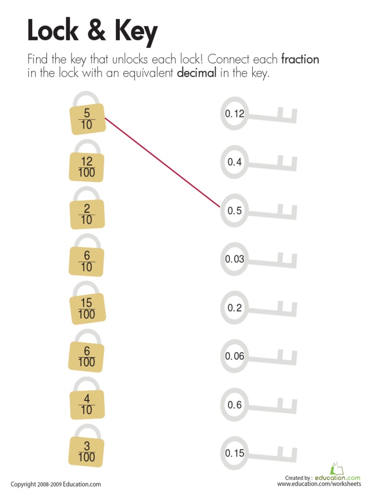 Fractions and Decimals Lock and Key PDF | PDF
