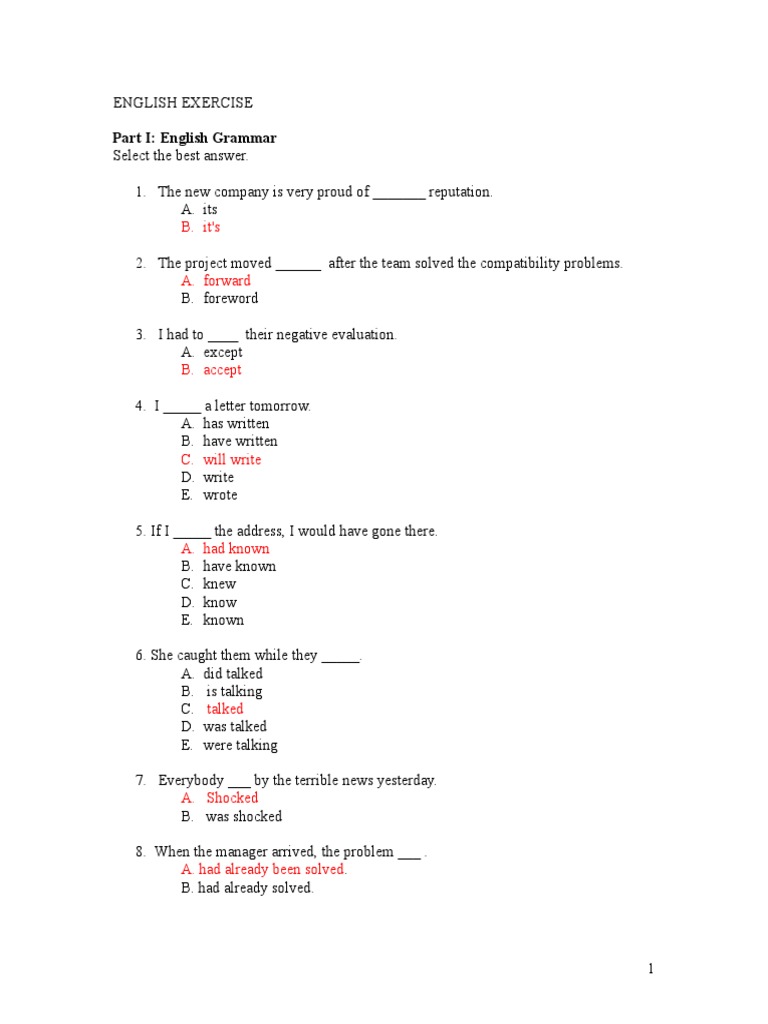 English Grammar and Vocabulary Exercises | PDF