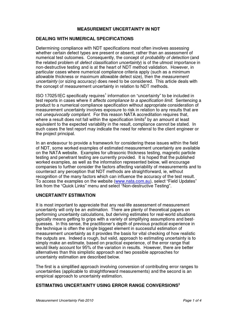 Understanding Measurement Uncertainty in NDT | PDF | Uncertainty ...