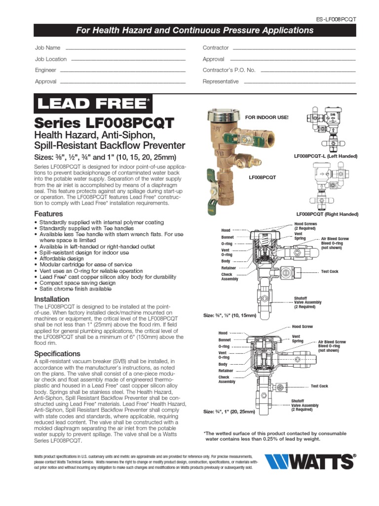 Series LF008PCQT Specification Sheet Valve Hydraulic Engineering