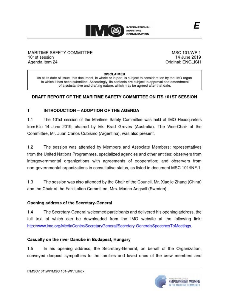 Draft Report of MSC 101 Session | PDF | International Organization For ...