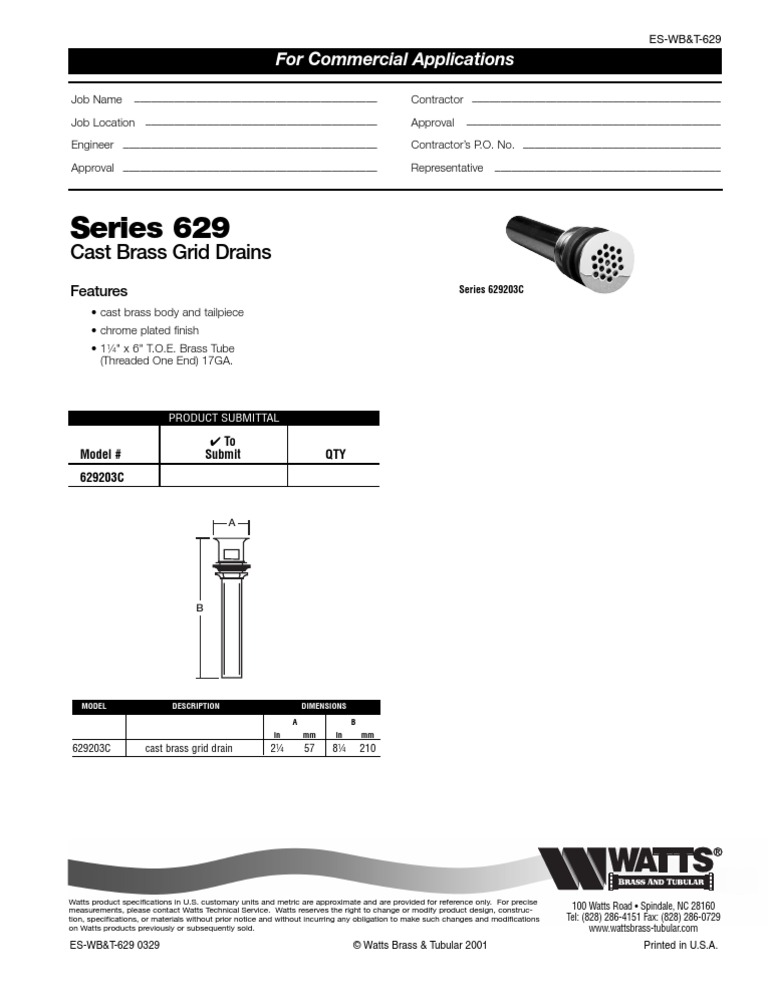 Series 629 Specification Sheet | PDF