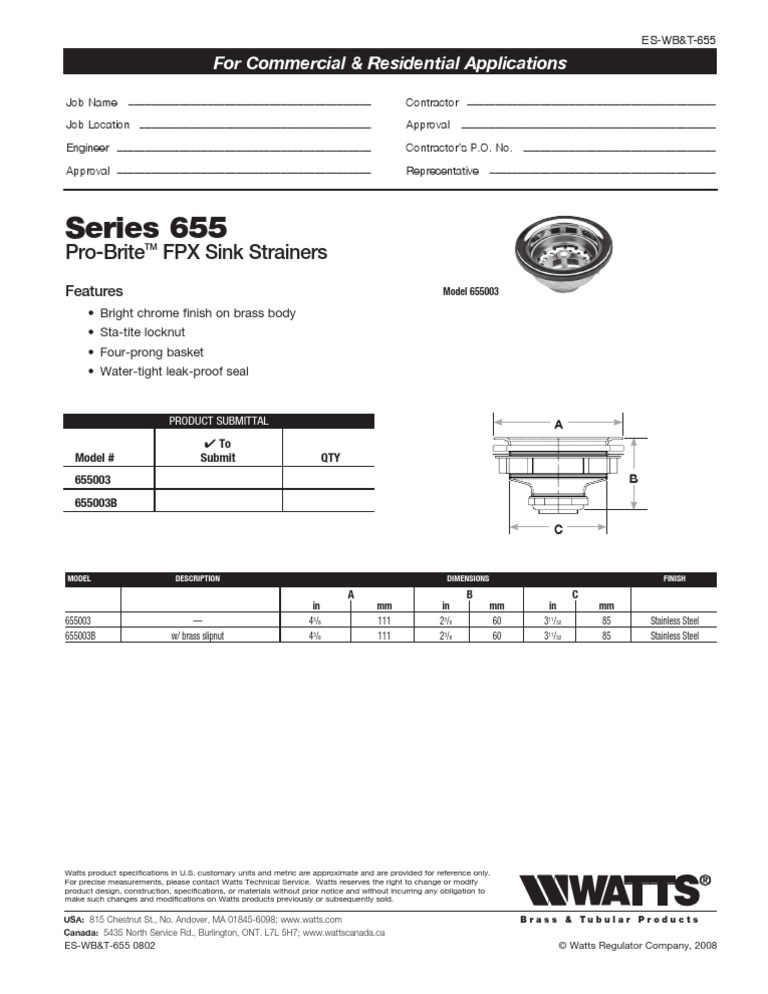 Series 655 Specification Sheet | PDF | Technology & Engineering