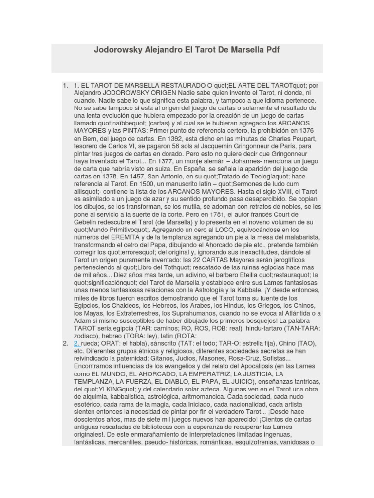 Jodorowsky Alejandro El Tarot de Marsella PDF | PDF | Tarot | Color