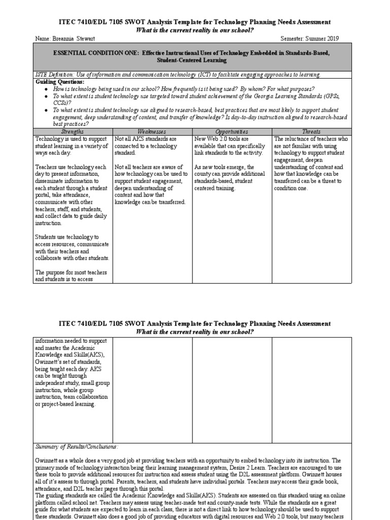 Technology Planning SWOT Analysis Template | PDF | Educational ...