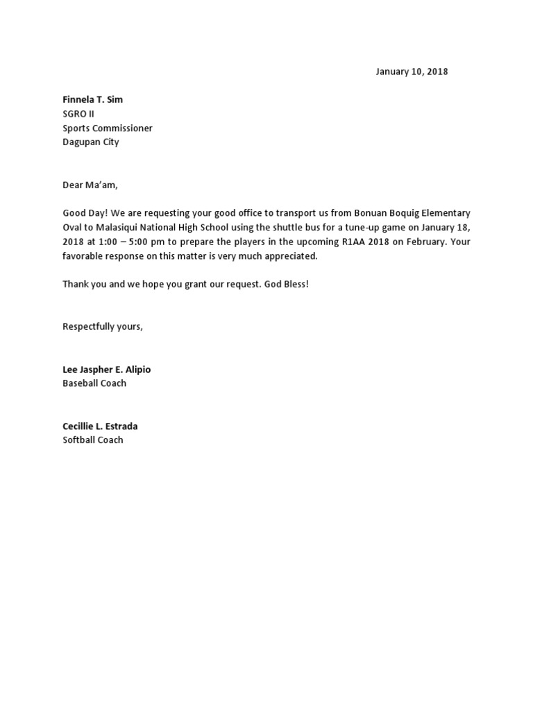 Request Letter For Shuttle Bus