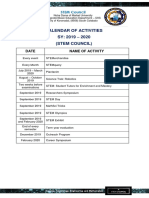 Calendar of Activities SY: 2019 - 2020 (Stem Council) : Date Name of Activity