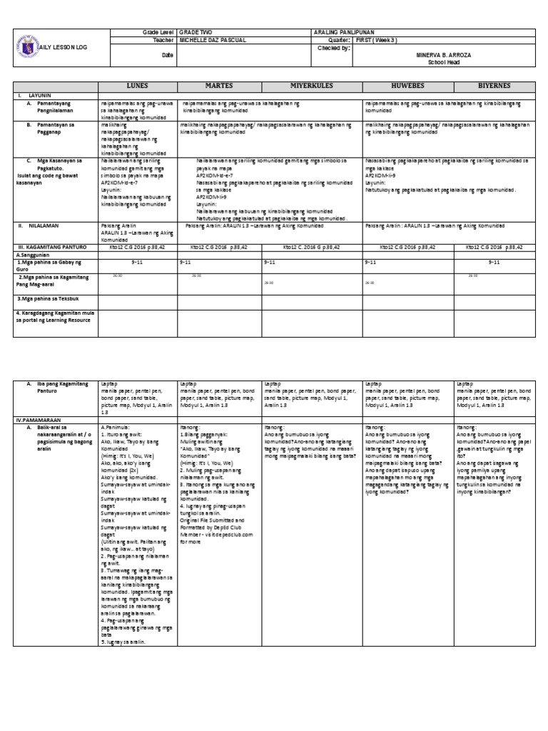 Week 3 DLL Grade 2 Quarter 1 PDF