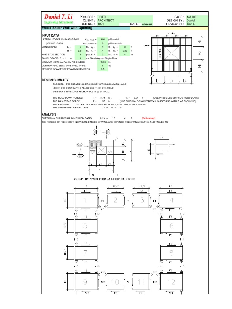 Wood Shear Wall With Opening: Input Data | PDF | Mechanics | Building ...