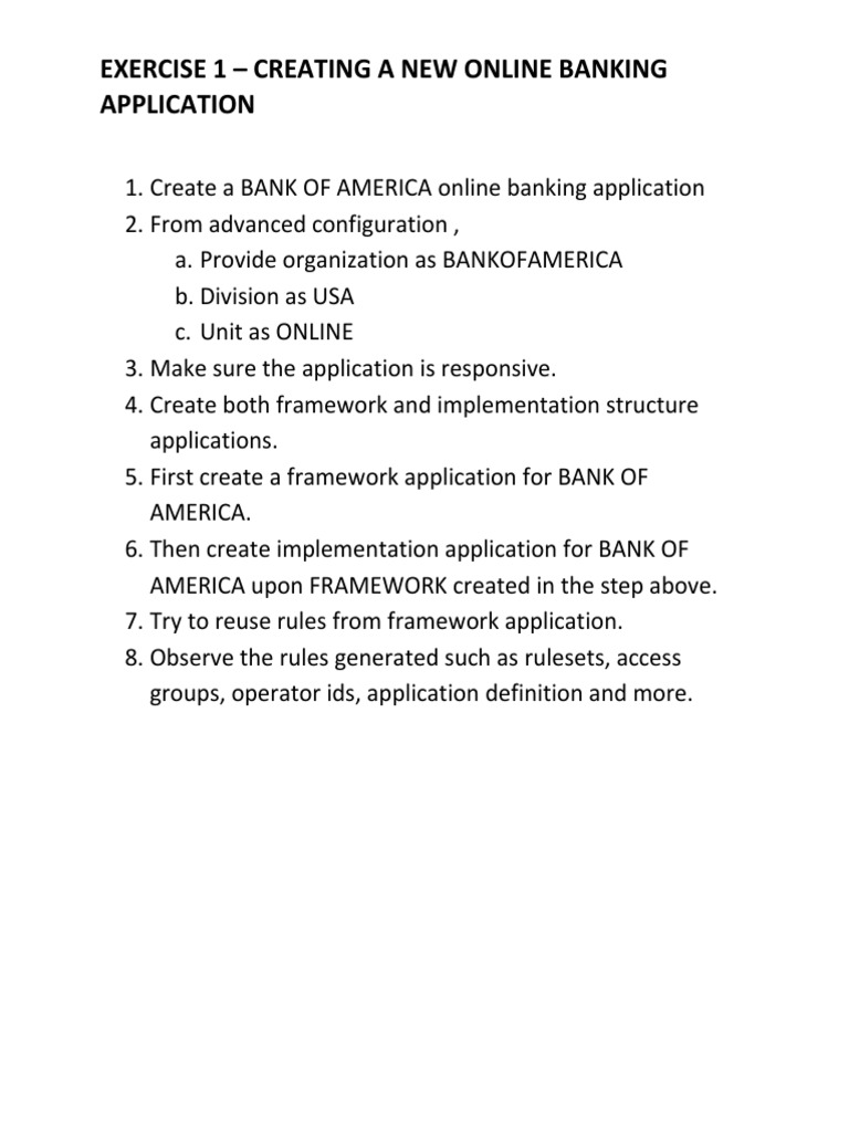 Exercise 1 Create A BOA Online Banking Application PDF