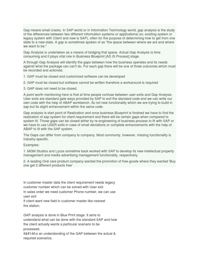 Gap Analysis Project Management Sap Se