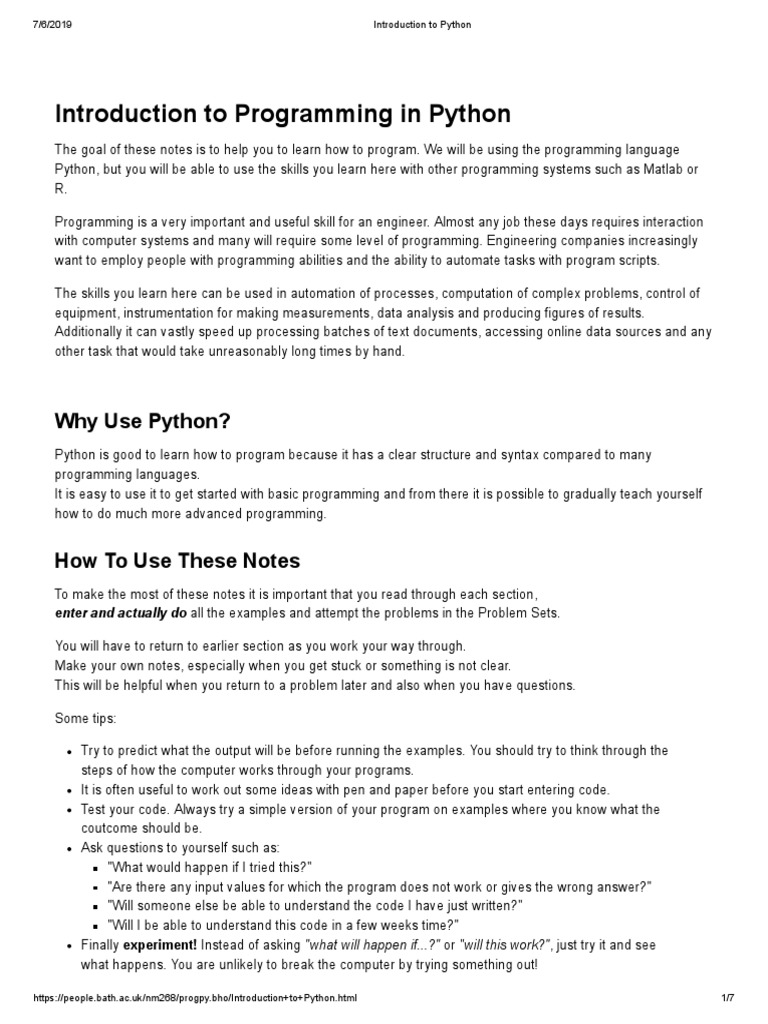 Introduction To Python PDF | PDF | Programming Language | Python ...