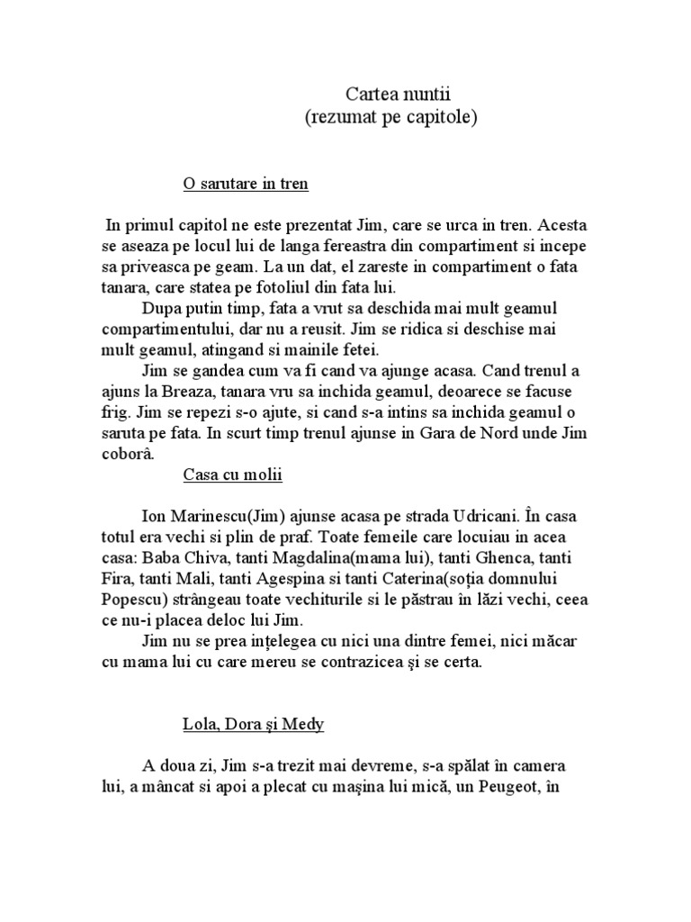 Hotul De Carti Rezumat Cartea Nuntii - Rezumat Pe Capitole | PDF