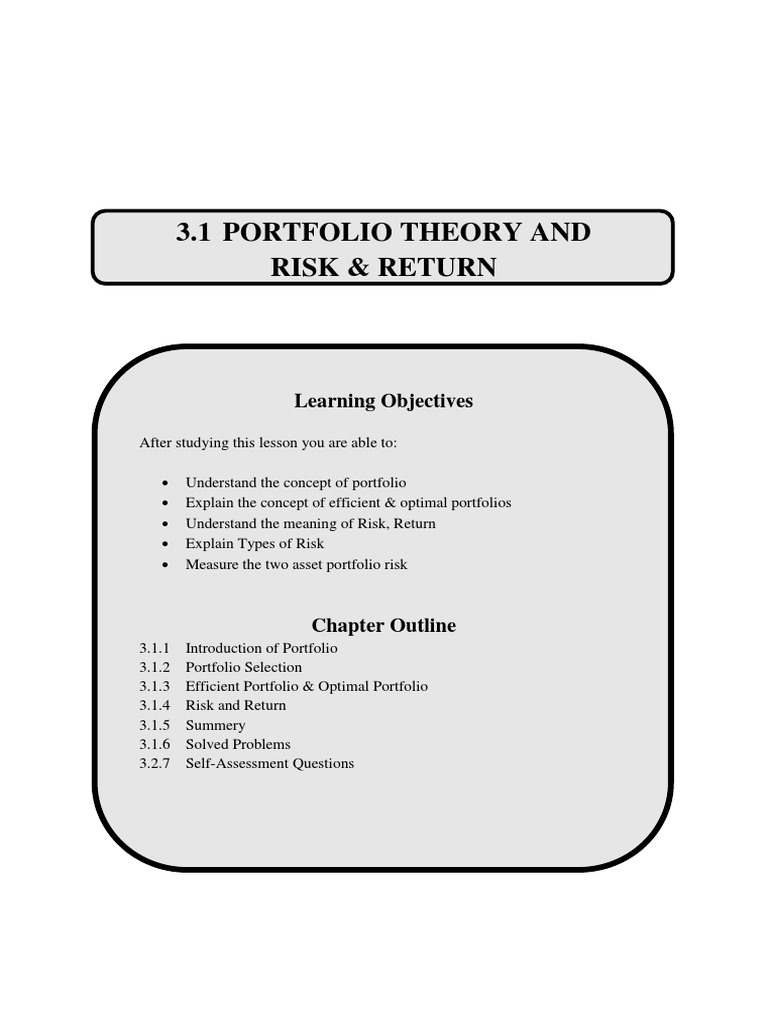 3.1 Portfolio Theory PDF Modern Portfolio Theory Financial Risk