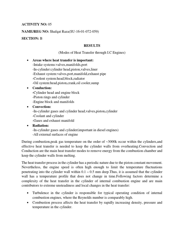 Heat Transfer From IC Engine | PDF | Cylinder (Engine) | Internal ...