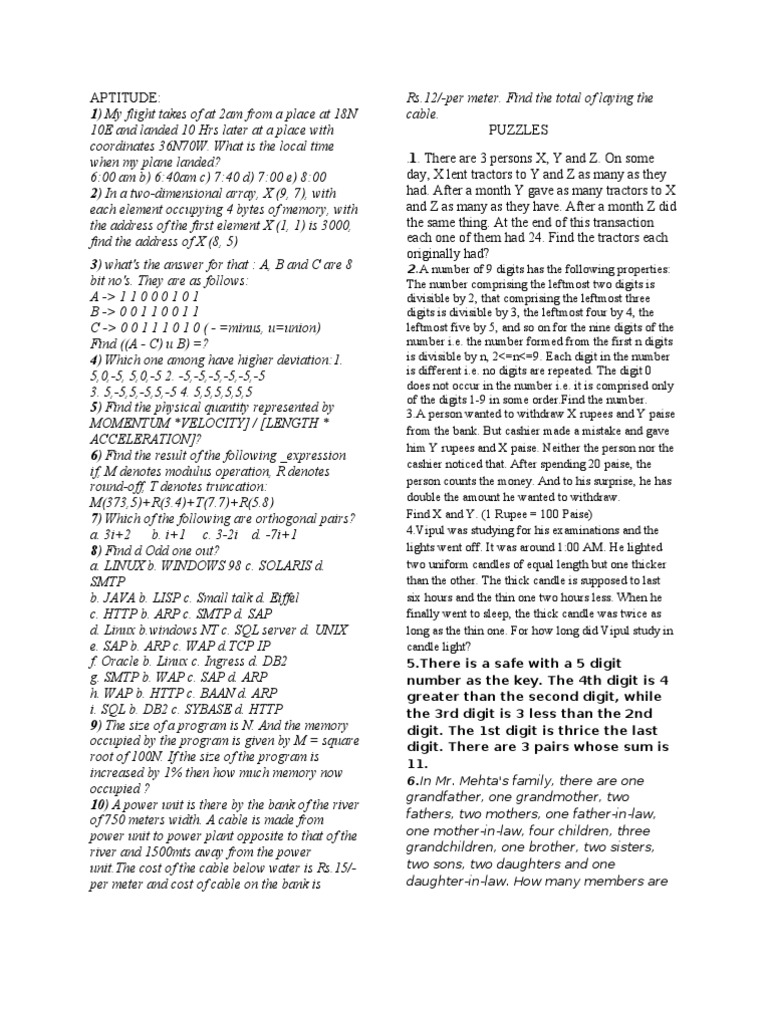 Aptitude Questions and Puzzles Solutions | PDF | Computing | Teaching ...
