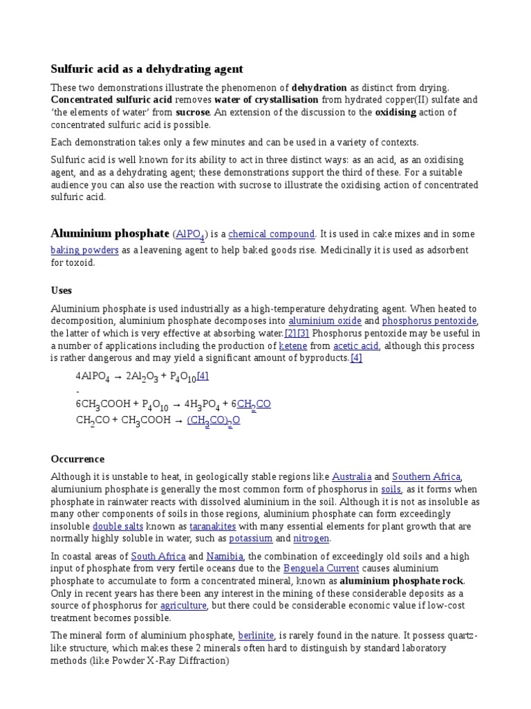 Sulfuric Acid As A Dehydrating Agent PDF Molecules Physical Sciences