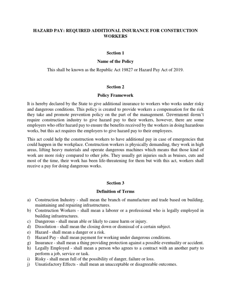 Hazard Pay Required Additional Insurance For Construction Workers