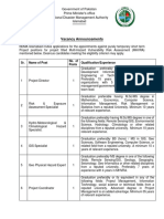 Vacancy Announcements: Government of Pakistan Prime Minister's Office National Disaster Management Authority