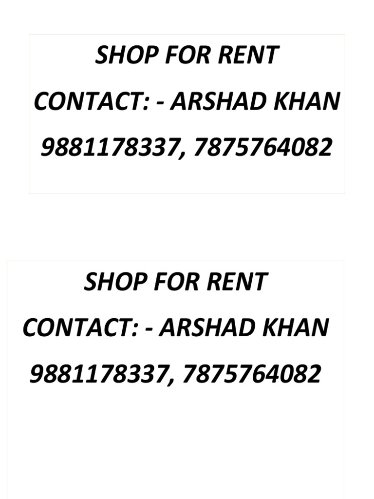 Shop for Rent - Arshad Khan Contact | PDF