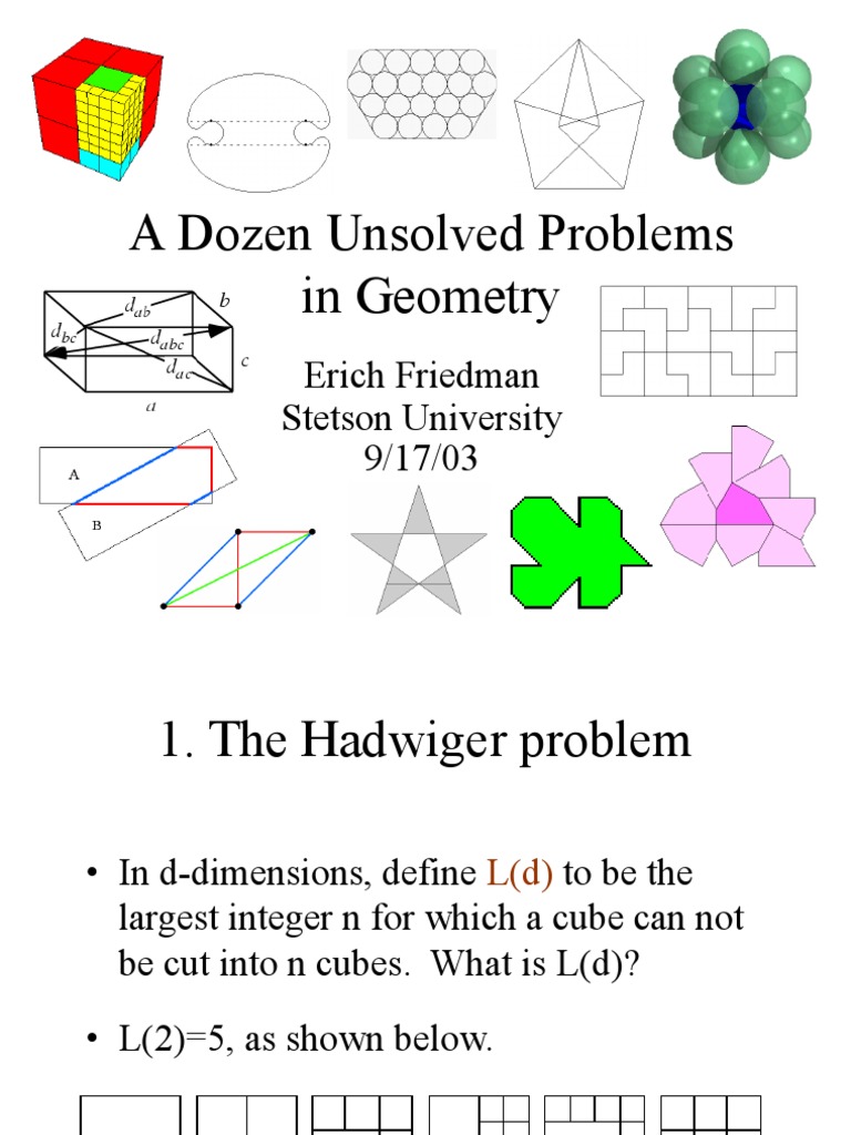 A Dozen Unsolved Problems in Geometry: Erich Friedman Stetson ...