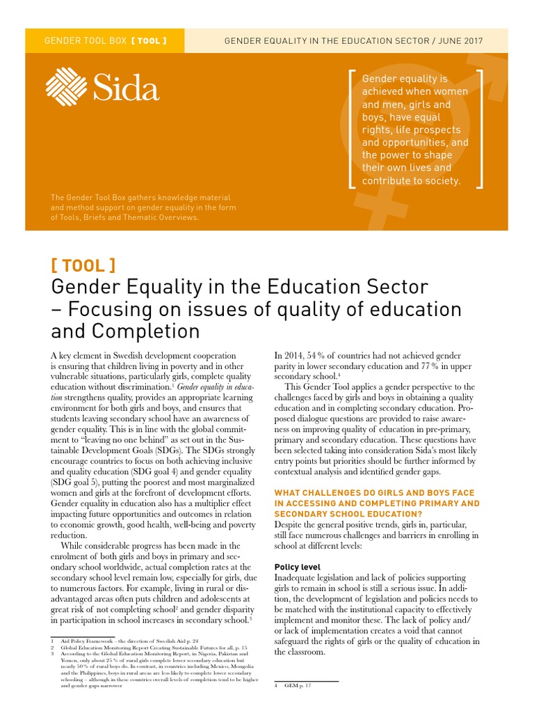 Tool Gender Equality Education Sector June-2017 c1 PDF | PDF | Gender ...