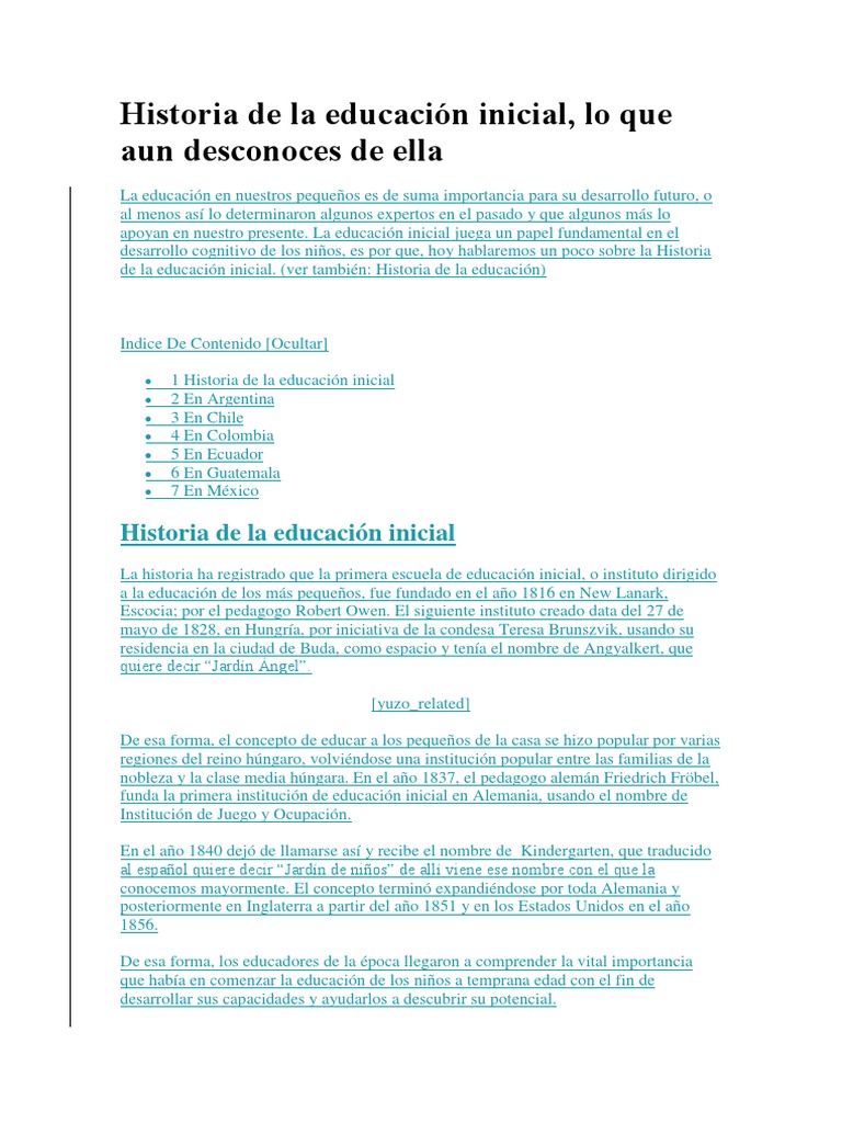 Historia de la Educación Inicial | PDF | Educación de la primera ...