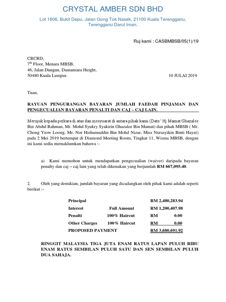 Contoh Surat Rayuan Pengecualian Bayaran