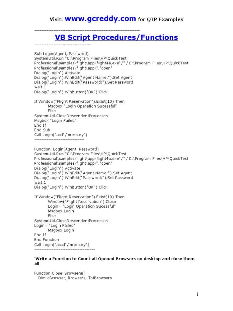 VB Script Pocedures PDF Computing System Software