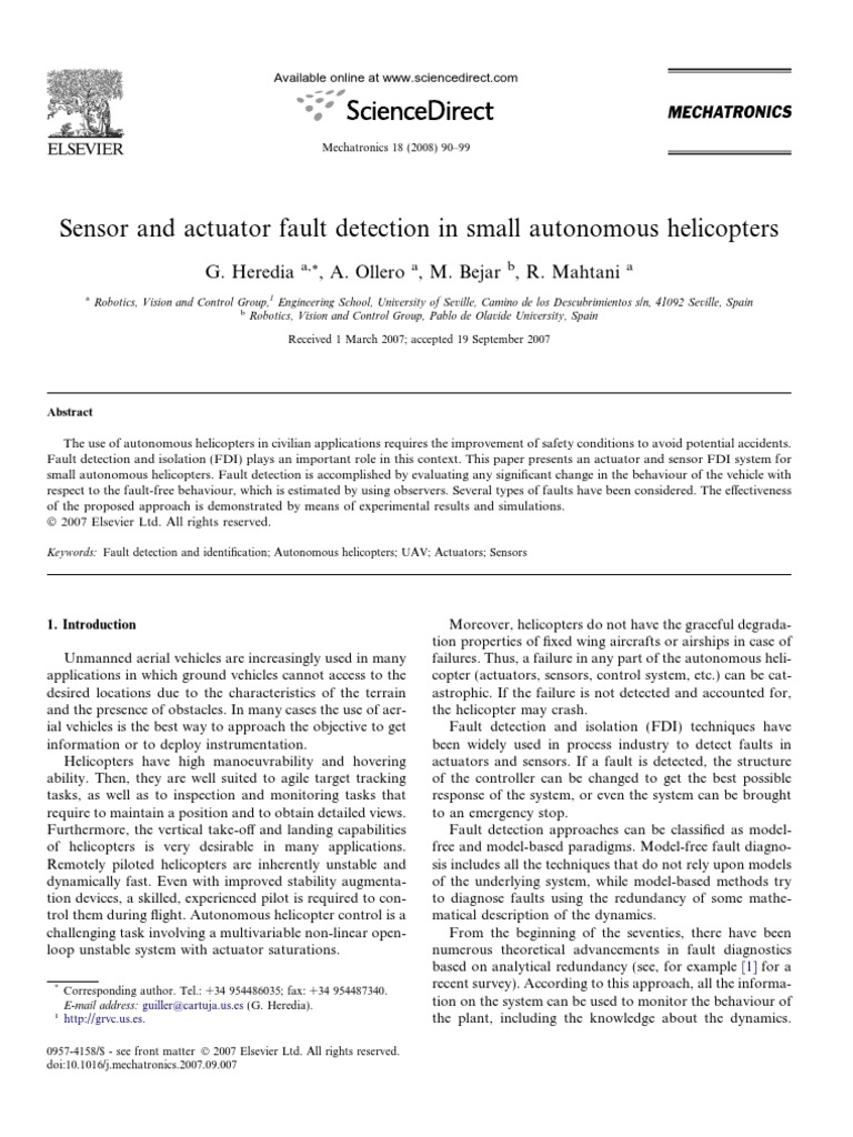 Sensor and Actuator Fault Detection in Small Autonomous Helicopters ...