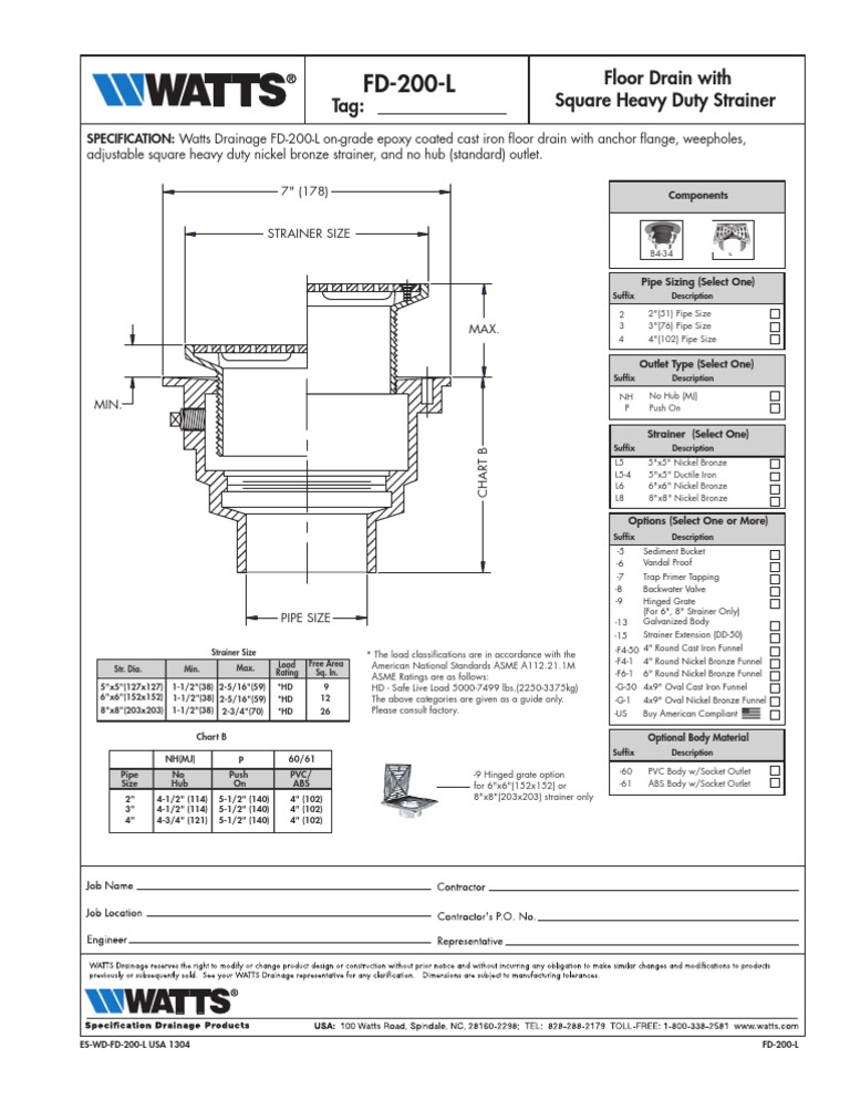 FD-200-L Floor Drain Specifications | PDF