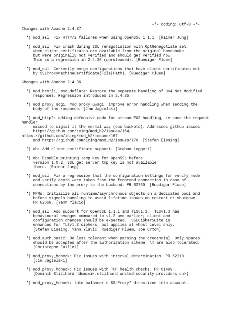 Apache 2.4.37 Release Notes | PDF | Hypertext Transfer Protocol | Proxy ...