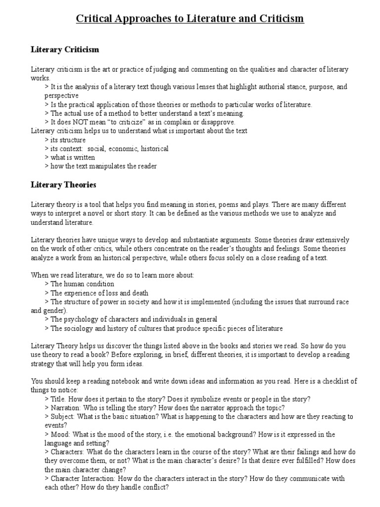 Critical Lenses Literary Theories PDF Archetype Psychology