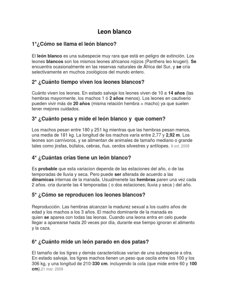 Leon Blanco | PDF | León | Tigre